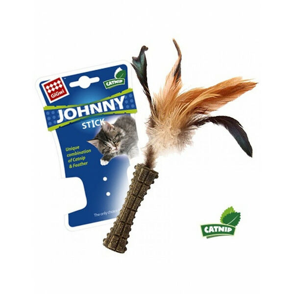 GiGwi Johnny stick прессованная кошачья мята с пером 8*2,5*2,5 см