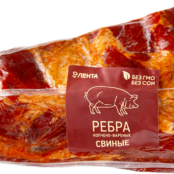 Ребра ЛЕНТА свиные в/к вес до 800г