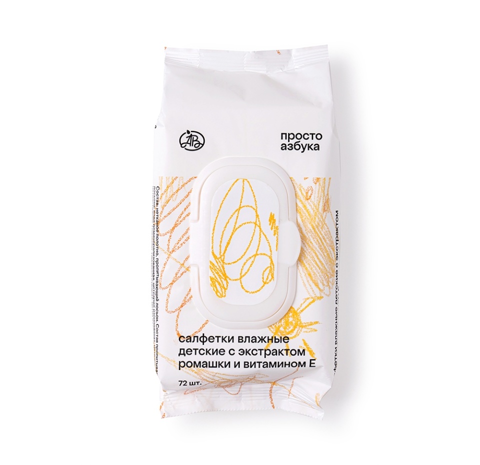 

Влажные cалфетки «Просто Азбука» детские с экстрактом ромашки и витамином Е 72шт., Россия