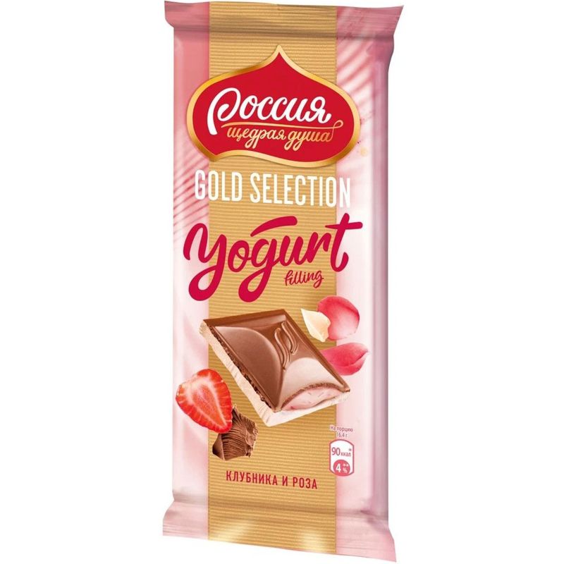 

Шоколад молочный Россия-Щедрая душа! со вкусом йогурта клубники и розы 82 г