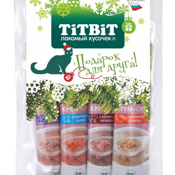 Крем-суп TitBit 4 вкуса для кошек 4 шт