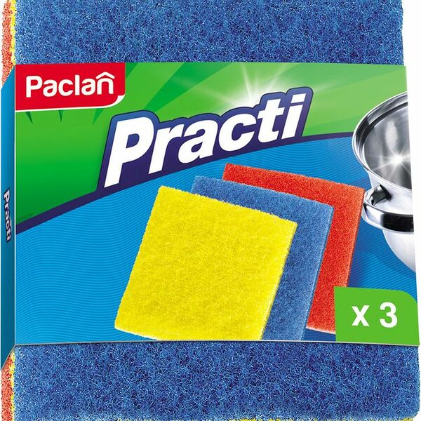 Мочалки для мытья посуды Paclan Practi абразивные 3 шт. 150х125х20 мм