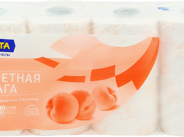 Бумага туалетная ЛЕНТА 3 слоя с ароматом персика, 8шт