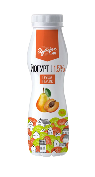 Йогурт питьевой Хуторок с грушей и персиком, 1,5%