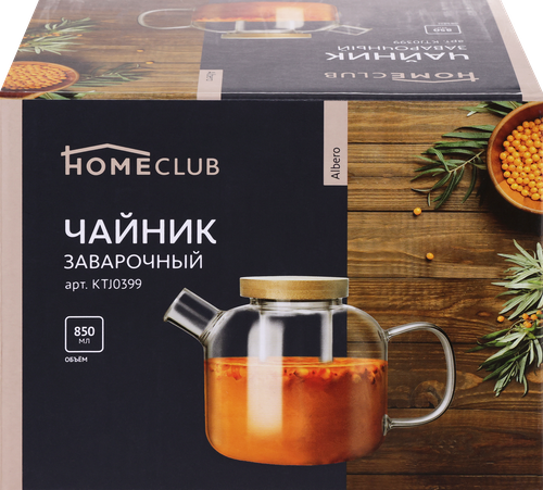 

Чайник заварочный HOMECLUB Albero, стекло, бамбук, 850мл, Арт. KTJ0399