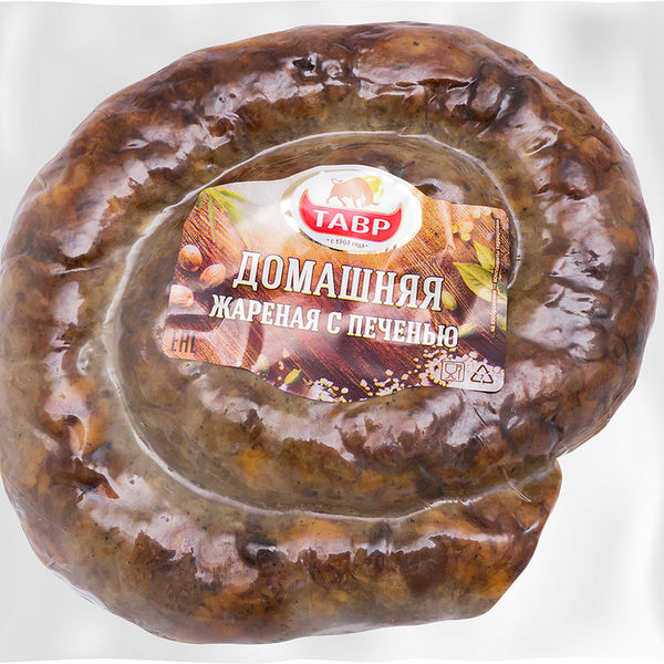 Колбаса ТАВР Домашняя жареная с печенью в/у, вес 