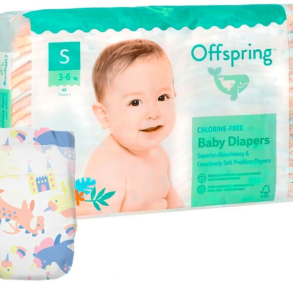 Подгузники Offspring Единороги S 3-6кг 48шт