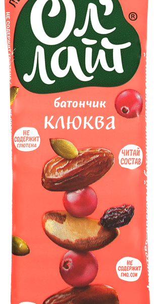 Батончик фруктово-ореховый ОЛ'ЛАЙТ Клюквенный, 30г