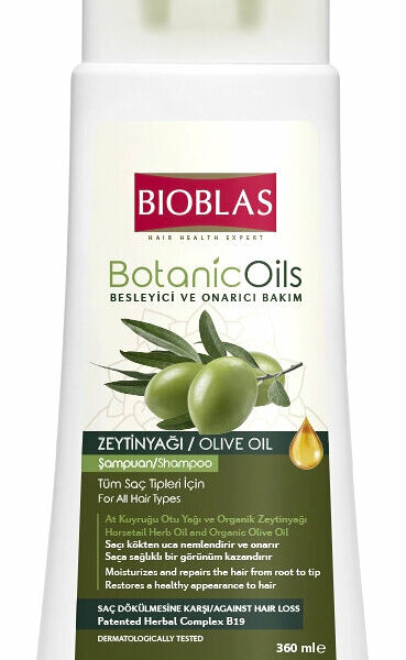 BIOBLAS Шампунь для сухих поврежденных волос против выпадения с оливковым маслом, 360 мл