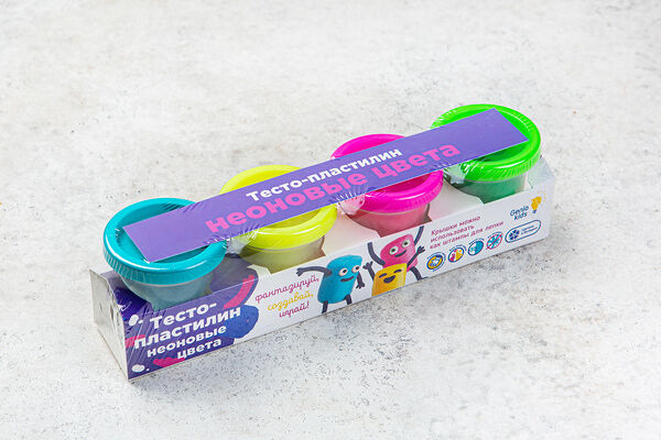 Набор для детского творчества:Тесто-пластилин 4 цвета, неоновые цвета