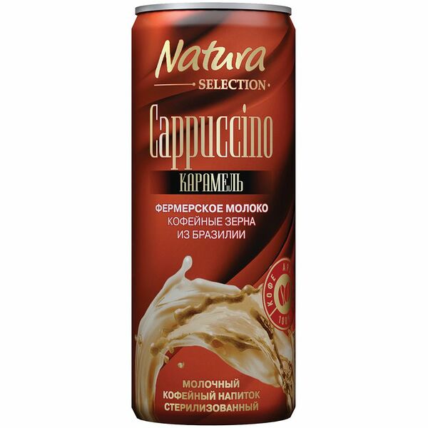 Напиток молочно-кофейный Natura Selection Cappuccino карамель стерилизованный 2,4% 220 мл, Россия