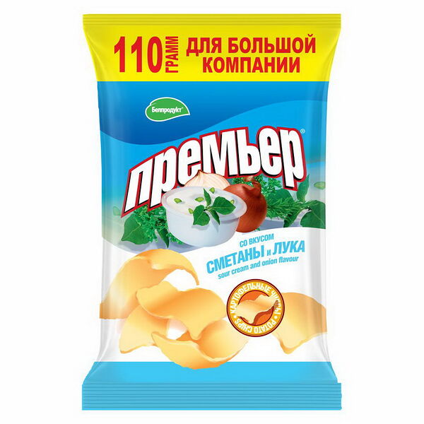 Чипсы картофельные Премьер со вкусом  со вкусом сметаны и лука   вес 110г