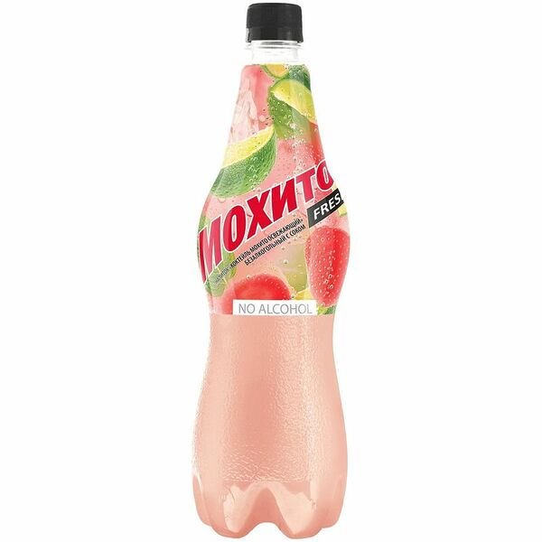 Напиток безалкогольный Fresh Мохито освежающий клубничный с соком газированный, 1л