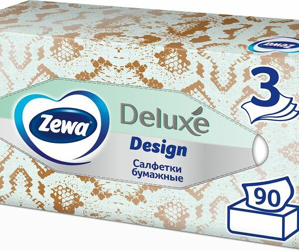 Салфетки бумажные Zewa Deluxe Design 3 слоя в ассортименте 90шт