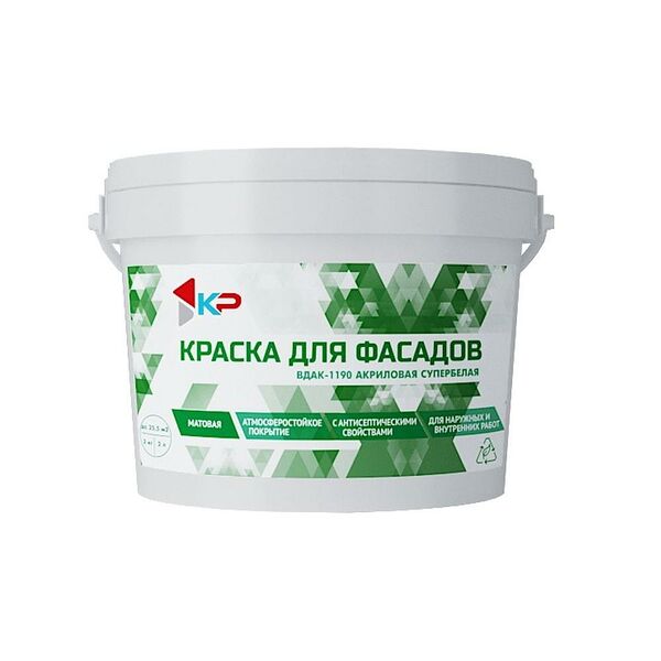 Краска акриловая супербелая КР ВДАК-1190 для фасадов, 7кг