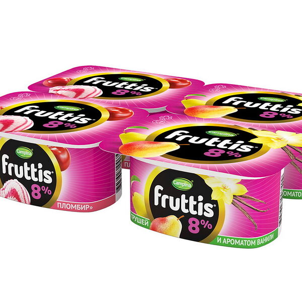 Продукт йогуртный  ФРУТТИС СУПЕР-ЭКСТРА жир. 8% вишневый пломбир/груша-ваниль вес 115г Campina
