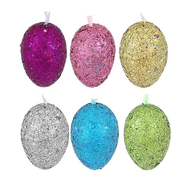 Декор пасхальный в виде яиц с подвесами, 6 шт., 6 см, пенопласт, арт 1