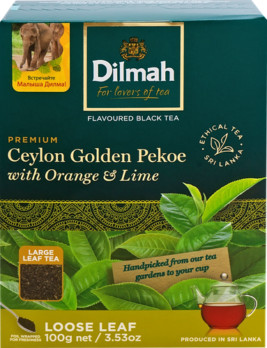 

Чай черный DILMAH цейлонский со вкусом апельсина и лайма, листовой