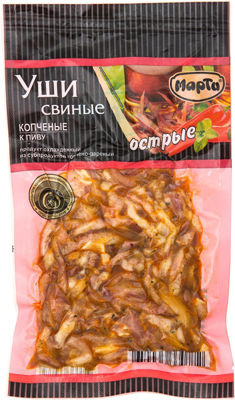 

Уши свиные Марти копчено-вареные острые к пиву 100 г