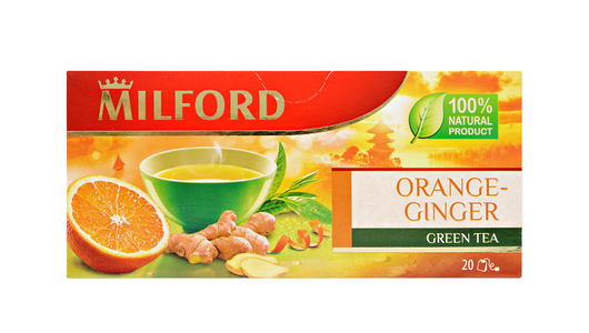 Чай зеленый Milford с апельсином и имбирём в пакетиках, 20 шт.