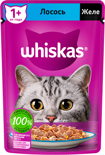 Влажный корм для кошек Whiskas лосось в желе, 75 г