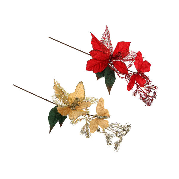 Сноу бум цветок декоративный в виде пуансеттии с бабочкой, полиэстер, 65см, 2 цвета