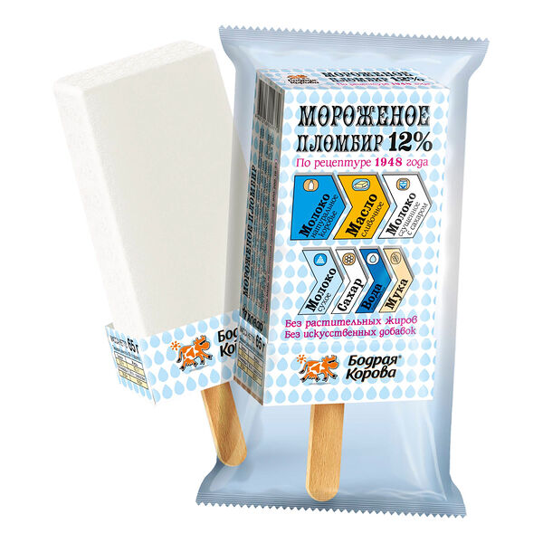 Мороженое Бодрая корова По рецептуре 1948 года пломбир, 12%