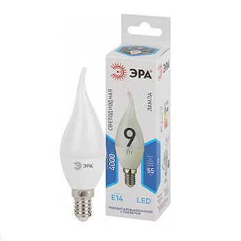 Лампа светодиодная ЭРА LED smd BXS, 9Вт свеча на ветру, холод.свет цоколь Е14 АТЛ