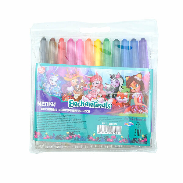 88705 Мелки восковые выкручивающиеся 'Enchantimals', 12 цветов, Centrum