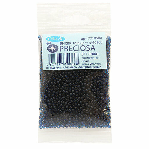 (60100) 311-19001-10/0 Бисер прозрачный 10/0, круг.отв., 20гр Preciosa,упак