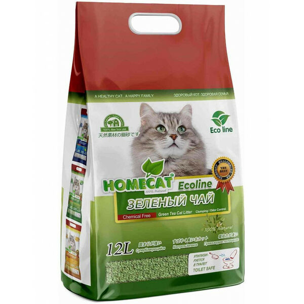 Homecat Комкующийся наполнитель Homecat Eco Line Зеленый чай 12 л