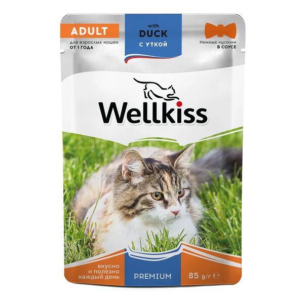 Влажный корм Wellkiss Adult для взрослых кошек с уткой в соусе