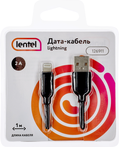 

Дата-кабель Lentel USB – Lightning, текстиль, 2А, цветной, 1м