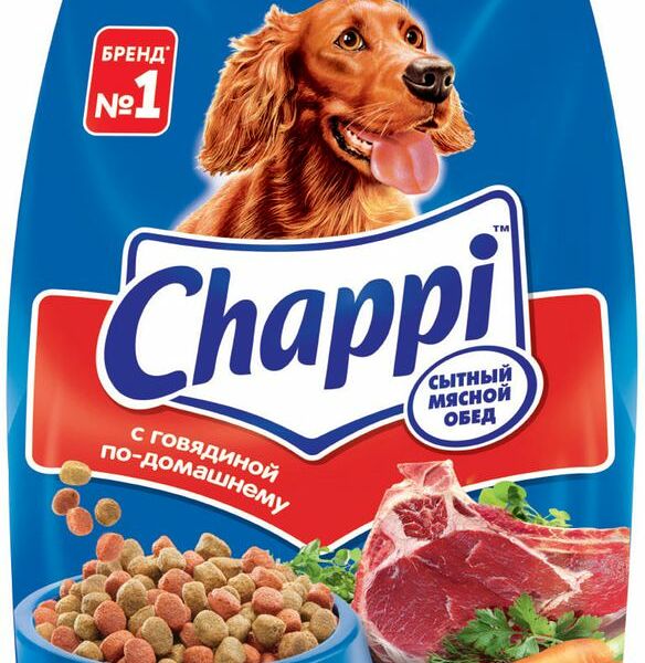 Корм Chappi Сытный мясной обед с говядиной по-домашнему для собак, 600г