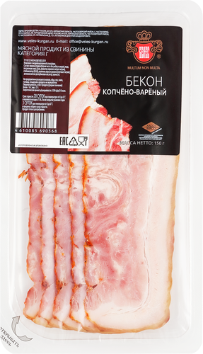 

Бекон из свинины Велес варено-копченый нарезка 150 г