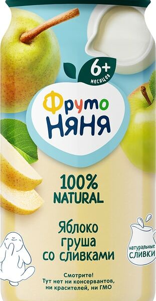 Пюре ФрутоНяня из яблок и груш со сливками и сахаром 250г