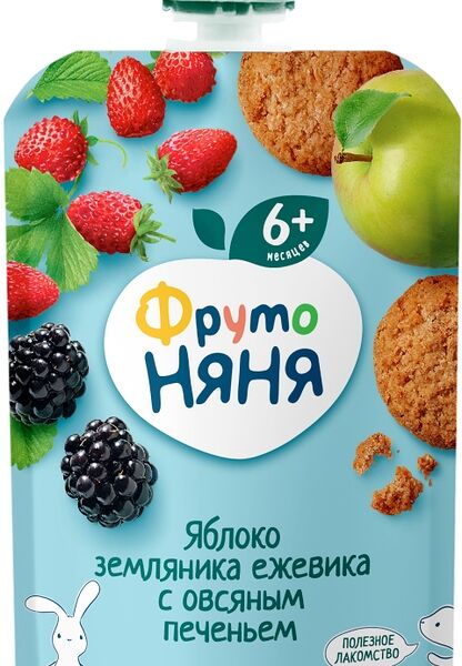 Пюре ФрутоНяня яблоко, земляника, ежевика с овсяным печеньем с 6 месяцев