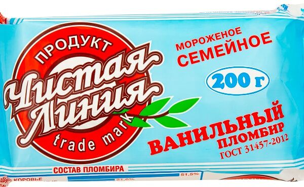 Мороженое Чистая Линия пломбир ванильный 12% 200г