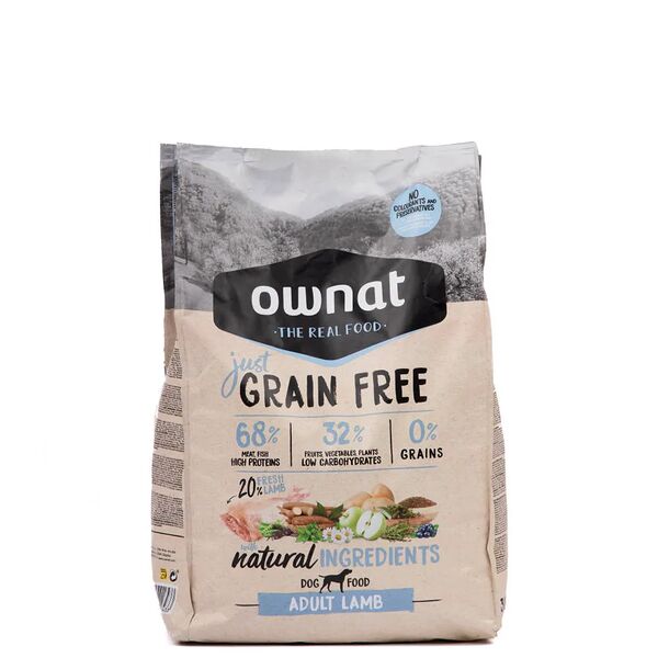 GRAIN FREE JUST сухой корм Ownat для собак беззерновой, с ягненком, 3 кг 