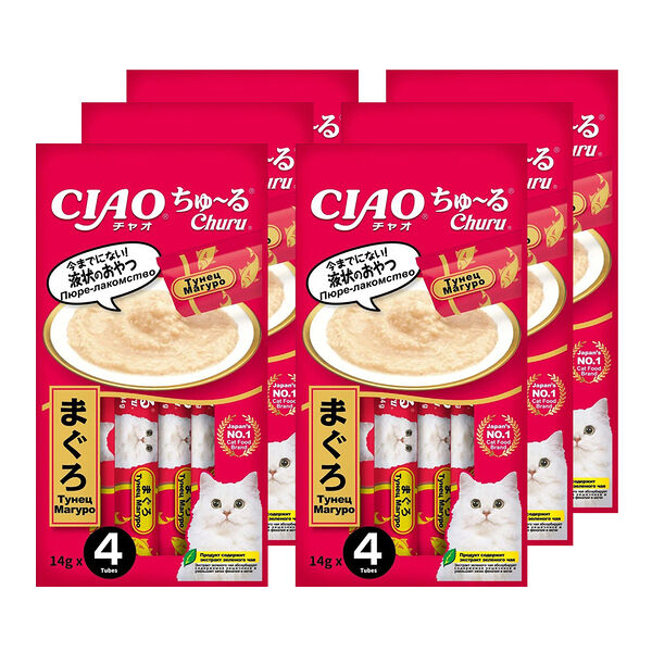 Лакомство для кошек INABA Чао Чуру тунец магуро пюре 14гх4 (упаковка - 6 шт)