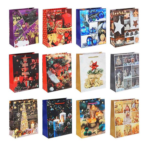 Сноу бум пакет подарочный, 18х23х8см, высококач.бумага с фольгированным слоем, 12 диз, арт.2022-2