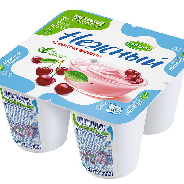 Продукт йогурт. Campina НЕЖНЫЙ жир. 1.2 % с сок. вишни вес 100 г