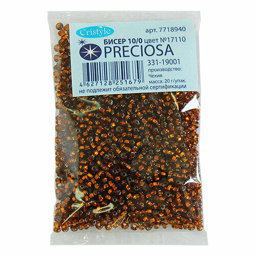 (17110) 331-19001-10/0 Бисер прозрачный с серебр.центром 10/0, круг.отв., 20гр Preciosa,упак