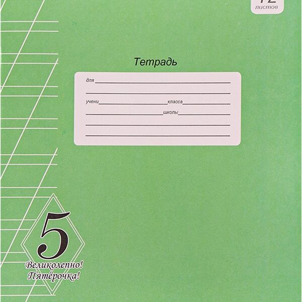 Тетрадь Prof-Press Великолепно! Пятерка, 12 листов, в косую линию, зеленая