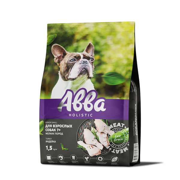 Senior Сухой корм Aвва на основе свежего мяса для собак мелких пород, с индейкой, 1,5 кг