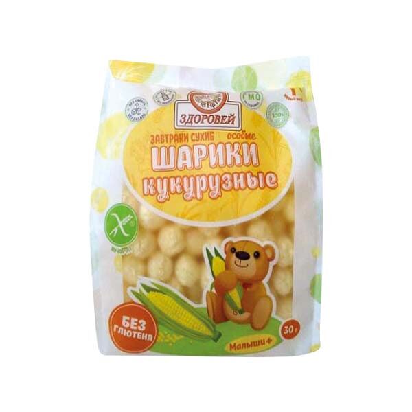 Завтрак сухой Здоровей 30гр Кукурузные шарики без Глютена пакет