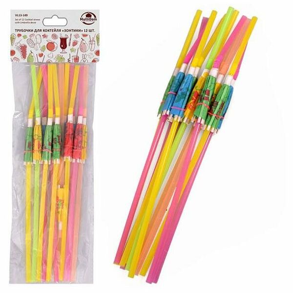 Трубочки для коктейля МультиДом, 12 шт
