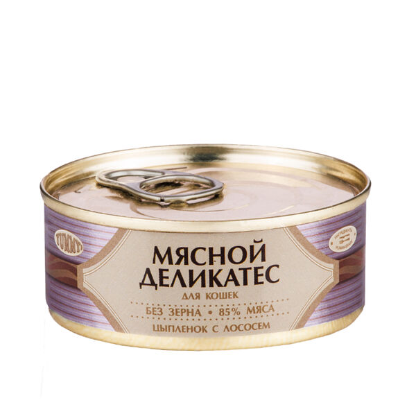 Мясной Деликатес консервы для кошек с цыпленком и лососем, 100 г