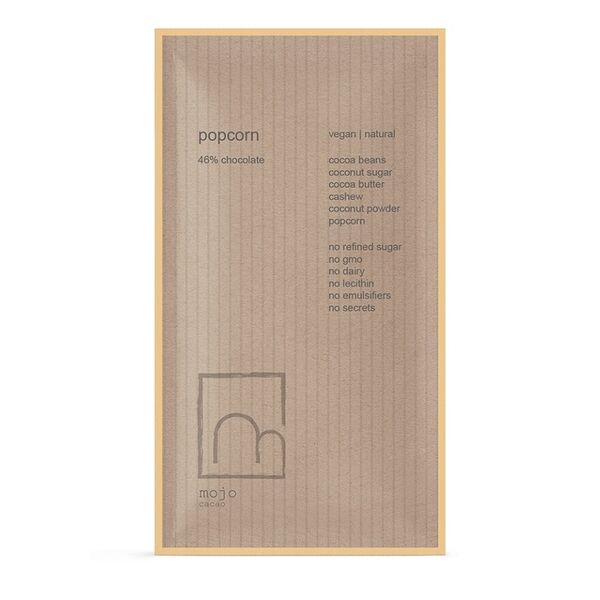 Шоколад веганский Mojo Cacao 54% Popcorn с соленым попкорном