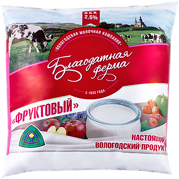 Напиток кефирный БЛАГОДАТНАЯ ФЕРМА Фруктовый 2,5%, без змж